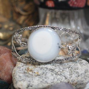 💟 Dendritic Opal Paved Flower Bangle Bracelet 💋 👠